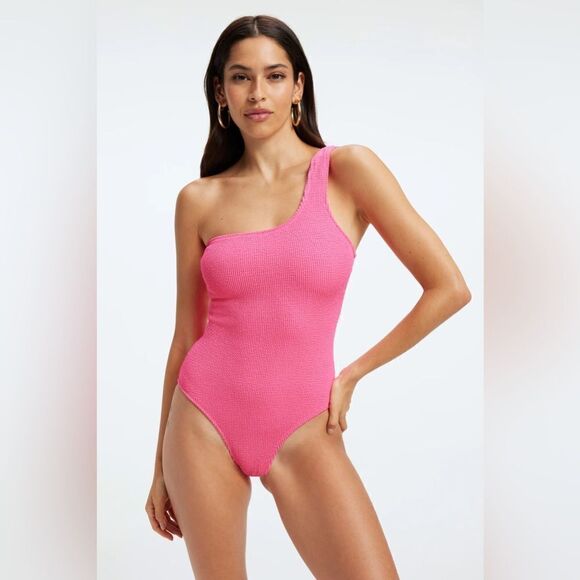Good American Always Fits One Shoulder One Piece Swimsuit in Bright Pink NWT - Picture 1 of 12